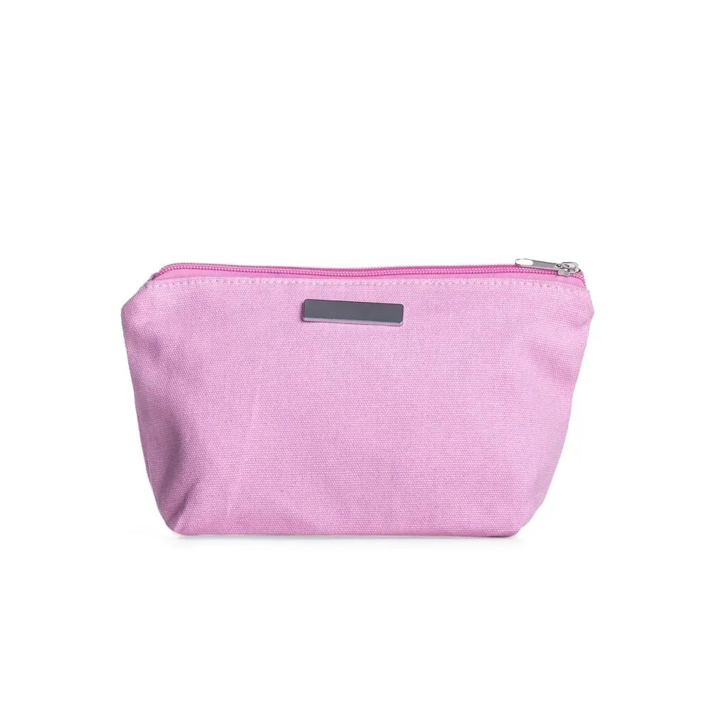 Nécessaire de Lona com Plaquinha Metálica Personalizada, cor rosa claro