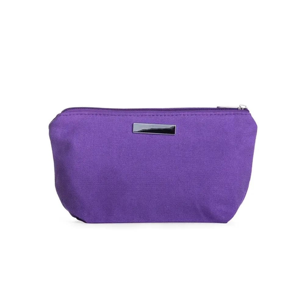 Nécessaire de Lona com Plaquinha Metálica Personalizada, cor roxo escuro