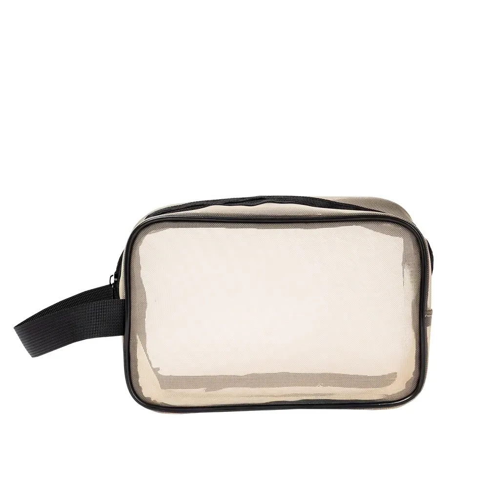 Nécessaire personalizada de malha de nylon, cor bege