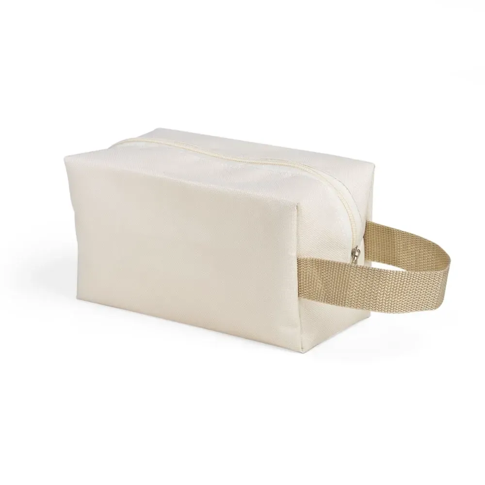 Nécessaire personalizada de nylon 600 multiuso com alça, cor bege