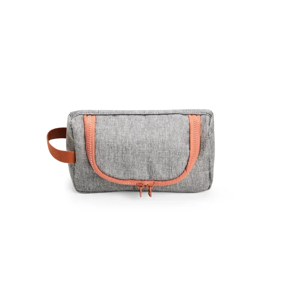 Nécessaire de Nylon com Divisória Interna Personalizada, cor cinza com marrom