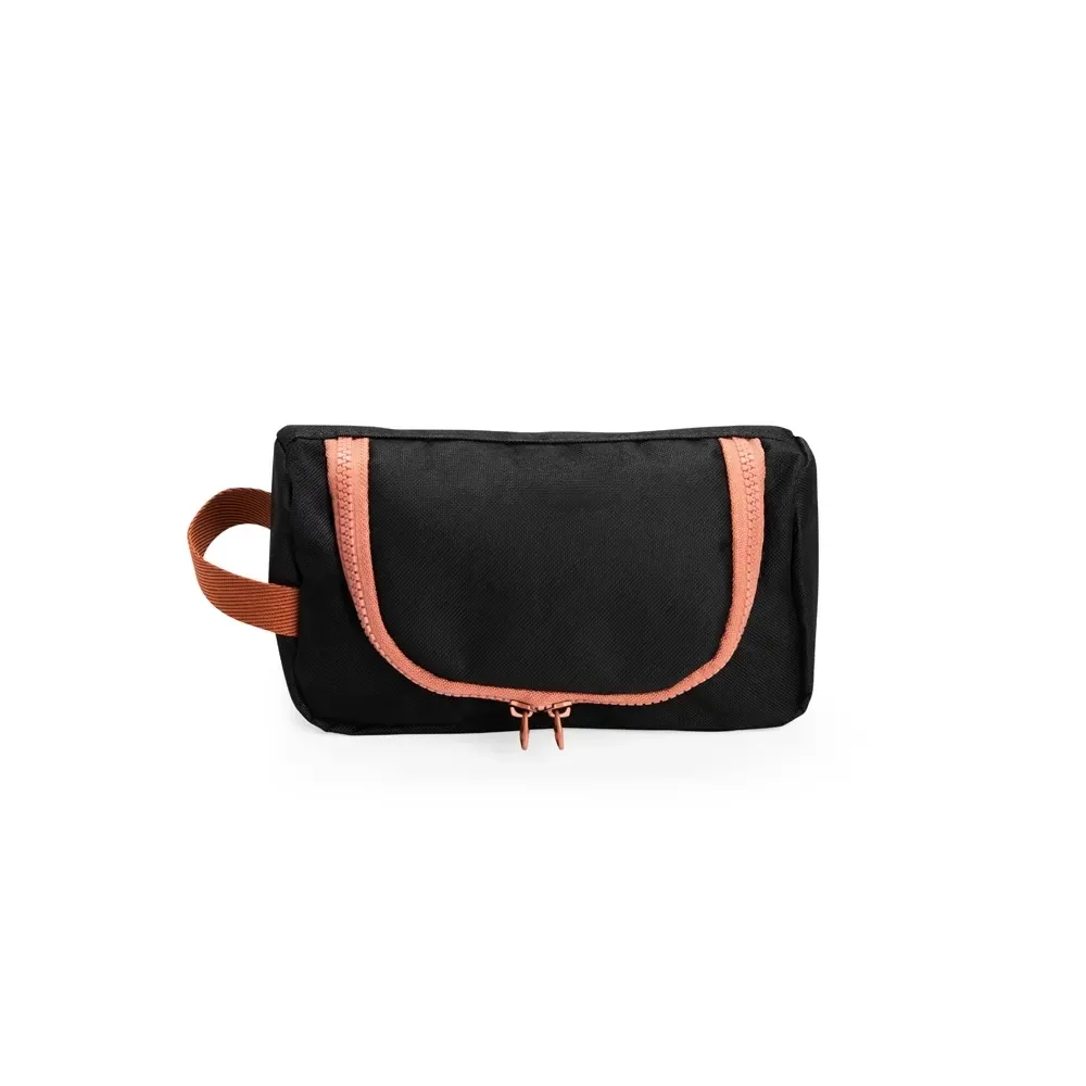 Nécessaire de Nylon com Divisória Interna Personalizada, cor preto com marrom