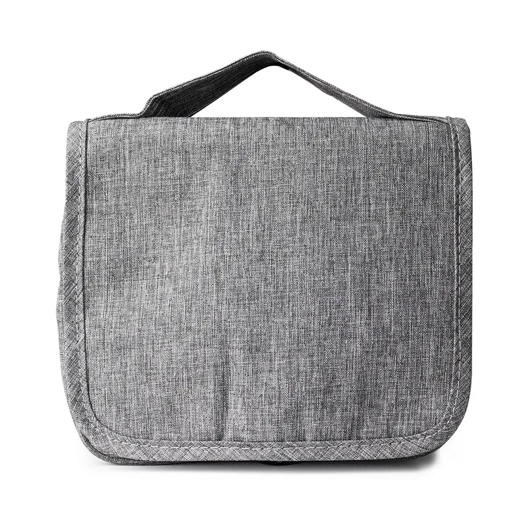 Nécessaire Organizadora de Nylon Oxford com 3 Compartimentos Personalizada, cor cinza