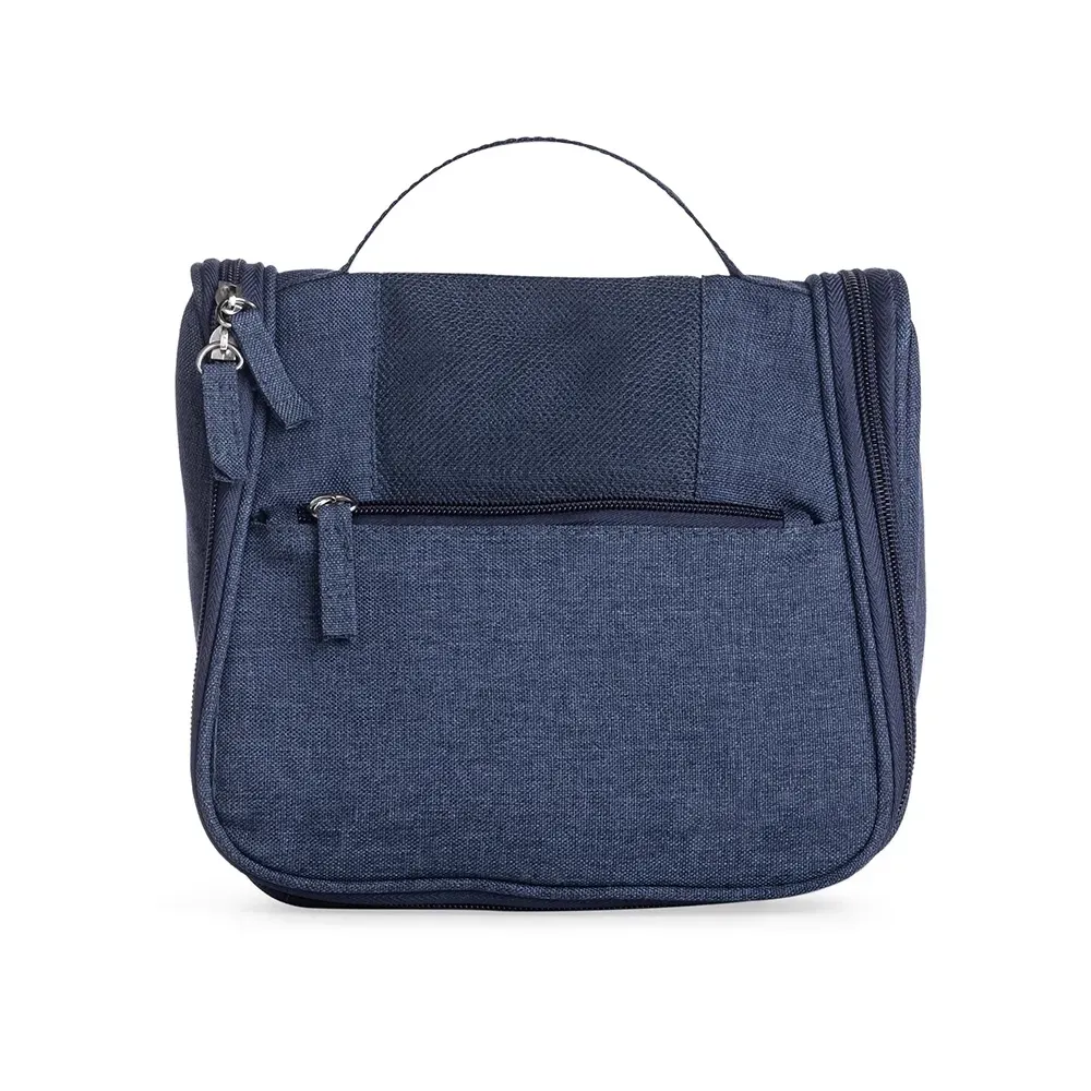 Nécessaire Organizadora de Nylon Oxford com Bolso Frontal e Divisórias Personalizada, cor azul