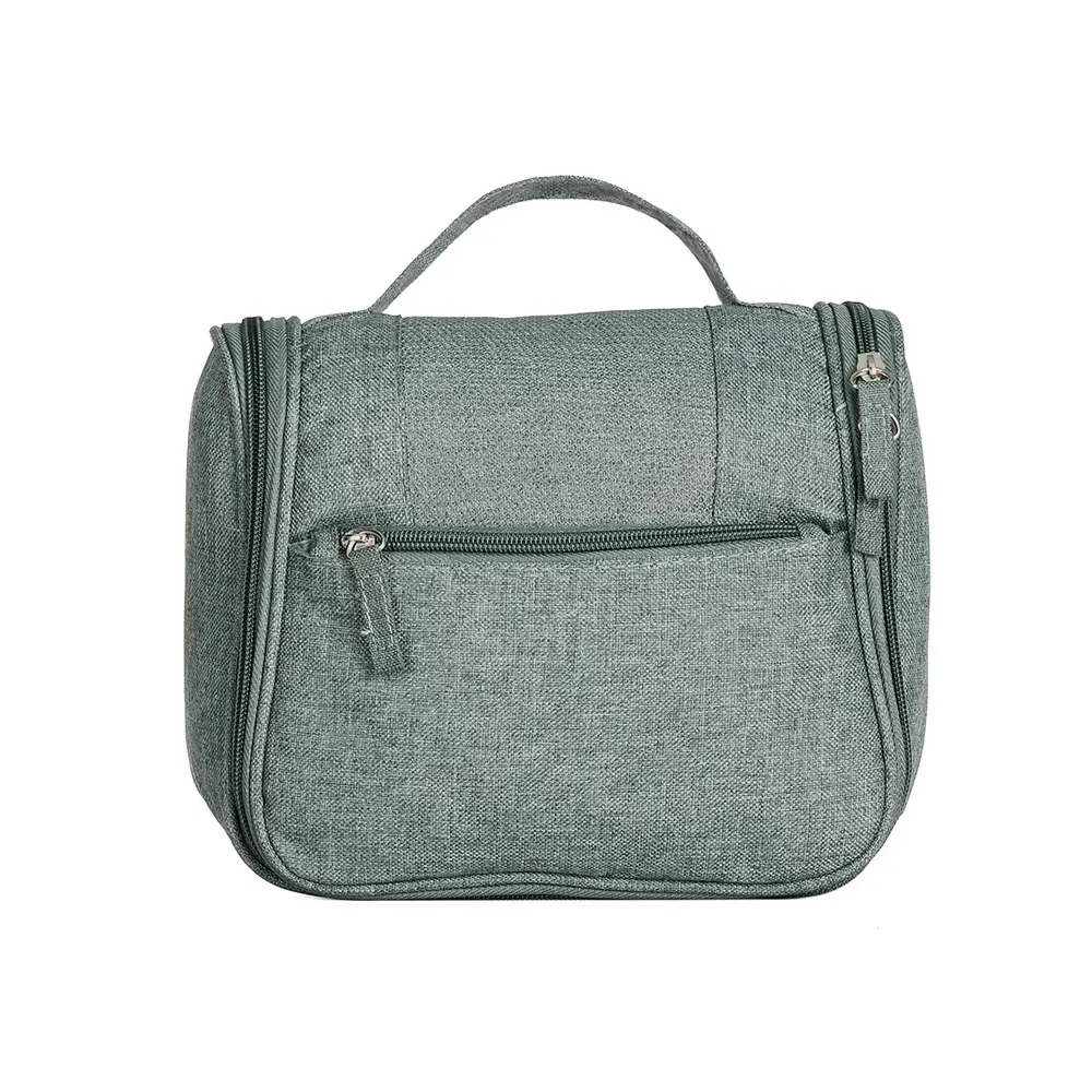 Nécessaire Organizadora de Nylon Oxford com Bolso Frontal e Divisórias Personalizada, cor cinza