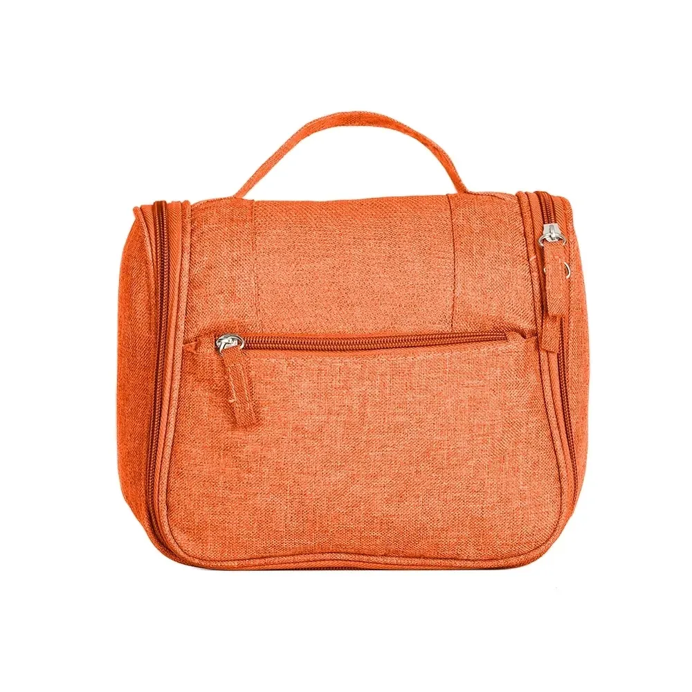 Nécessaire Organizadora de Nylon Oxford com Bolso Frontal e Divisórias Personalizada, cor laranja