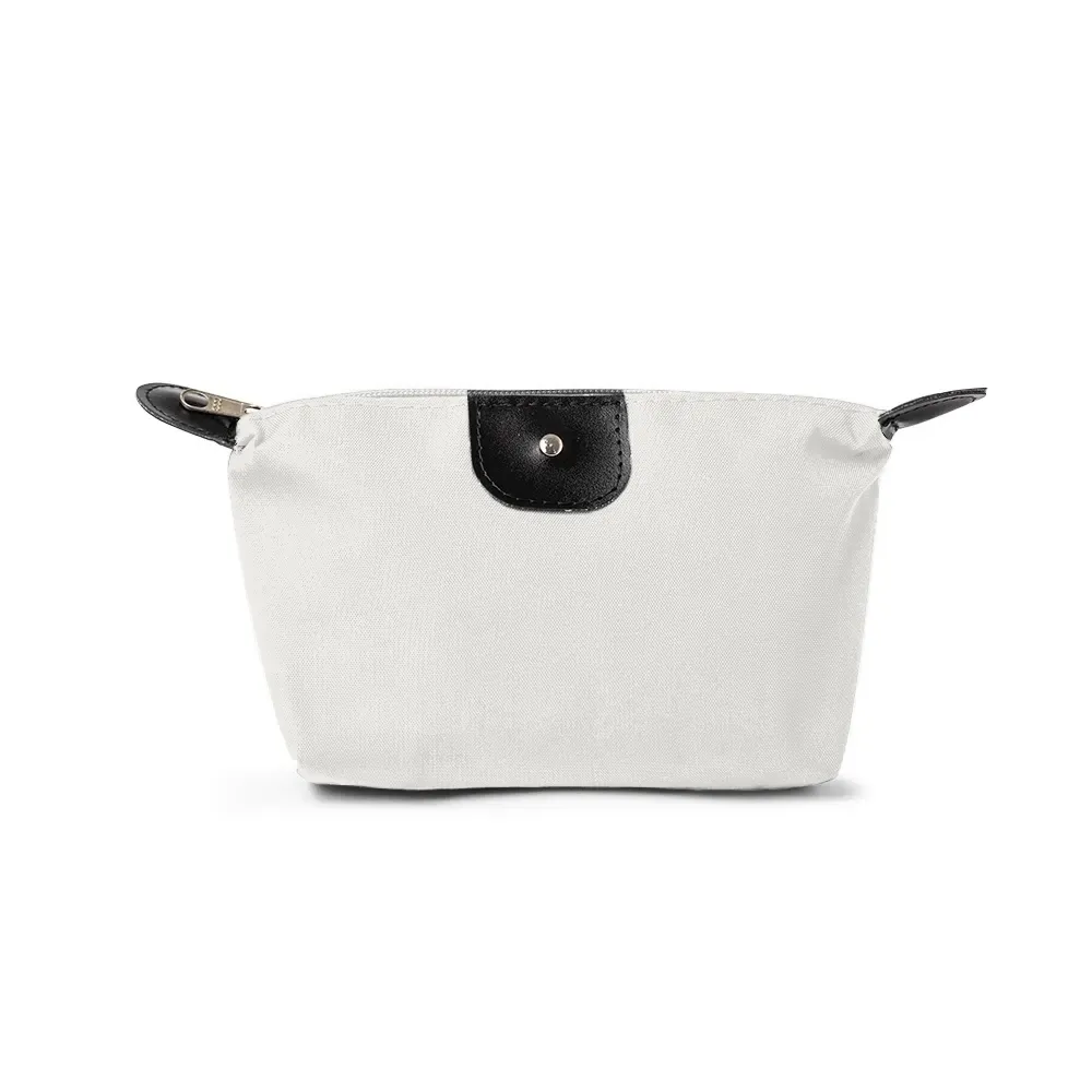 Nécessaire de Nylon Oxford com Detalhe em Couro Sintético Personalizada, cor branco