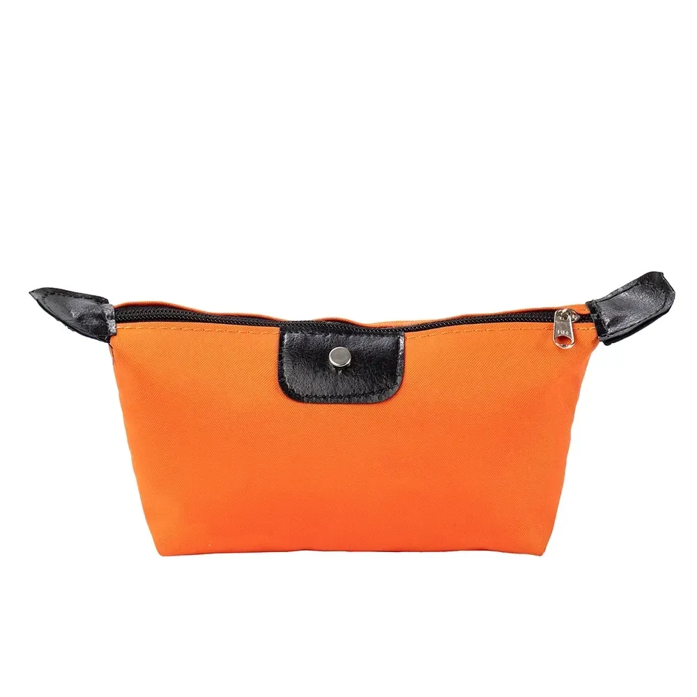 Nécessaire de Nylon Oxford com Detalhe em Couro Sintético Personalizada, cor laranja