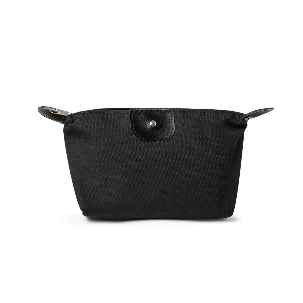Nécessaire de Nylon Oxford com Detalhe em Couro Sintético Personalizada, cor preto