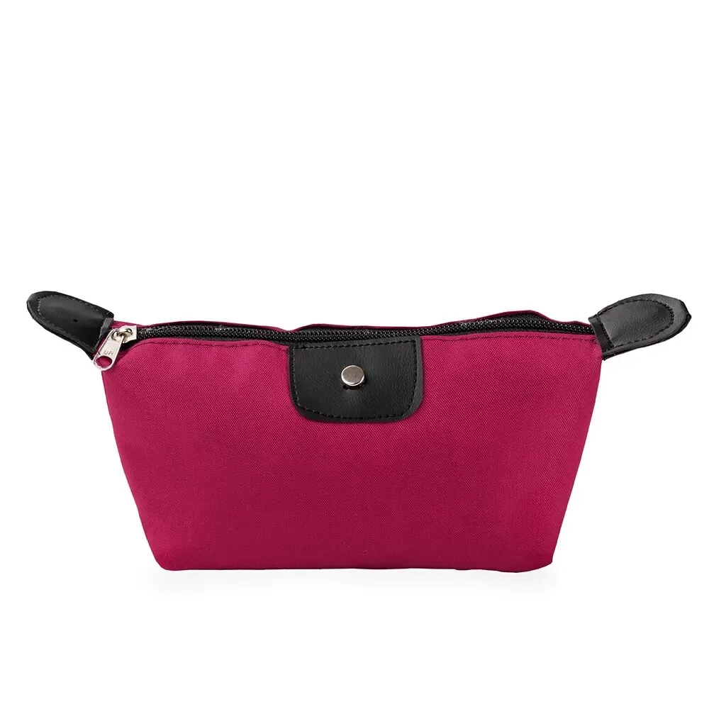 Nécessaire de Nylon Oxford com Detalhe em Couro Sintético Personalizada, cor rosa