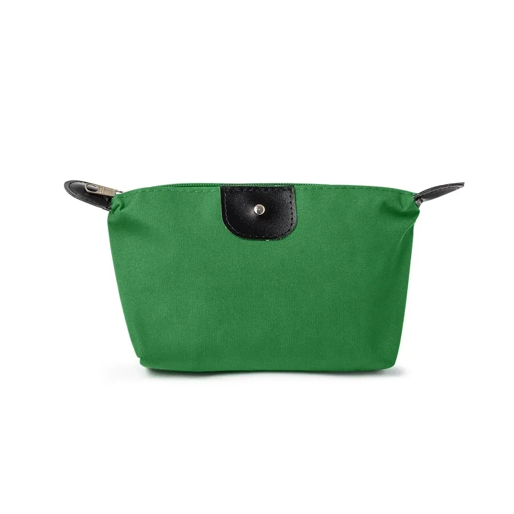 Nécessaire de Nylon Oxford com Detalhe em Couro Sintético Personalizada, cor verde