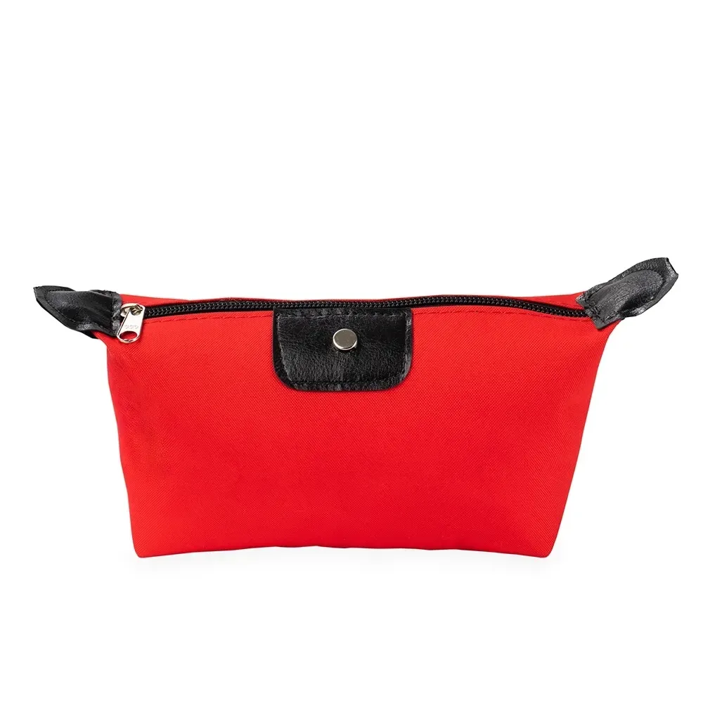 Nécessaire de Nylon Oxford com Detalhe em Couro Sintético Personalizada, cor vermelho
