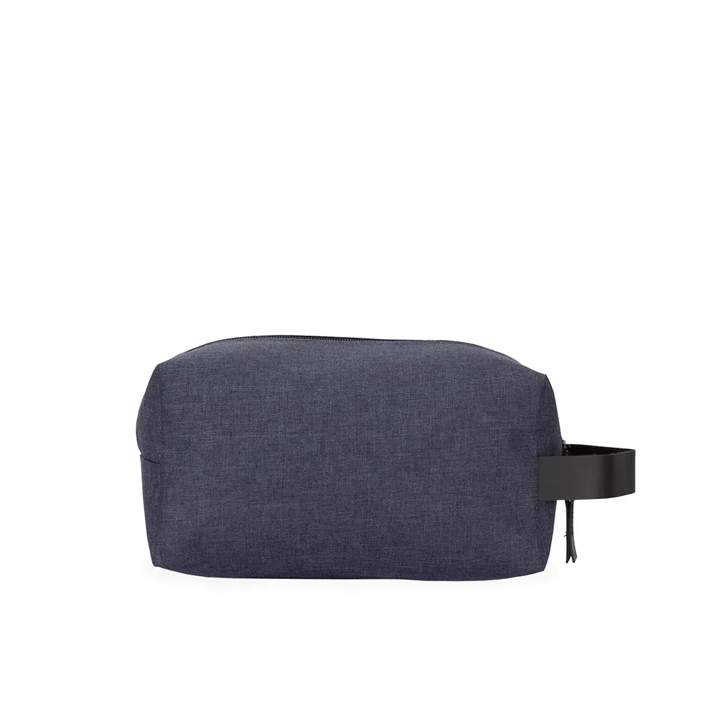 Nécessaire de Nylon com Puxador e Alça em Couro Sintético Personalizada, cor azul