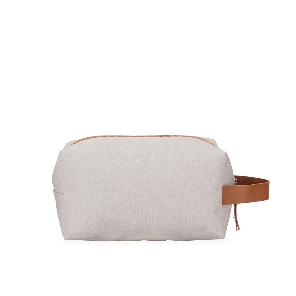 Nécessaire de Nylon com Puxador e Alça em Couro Sintético Personalizada, cor branco