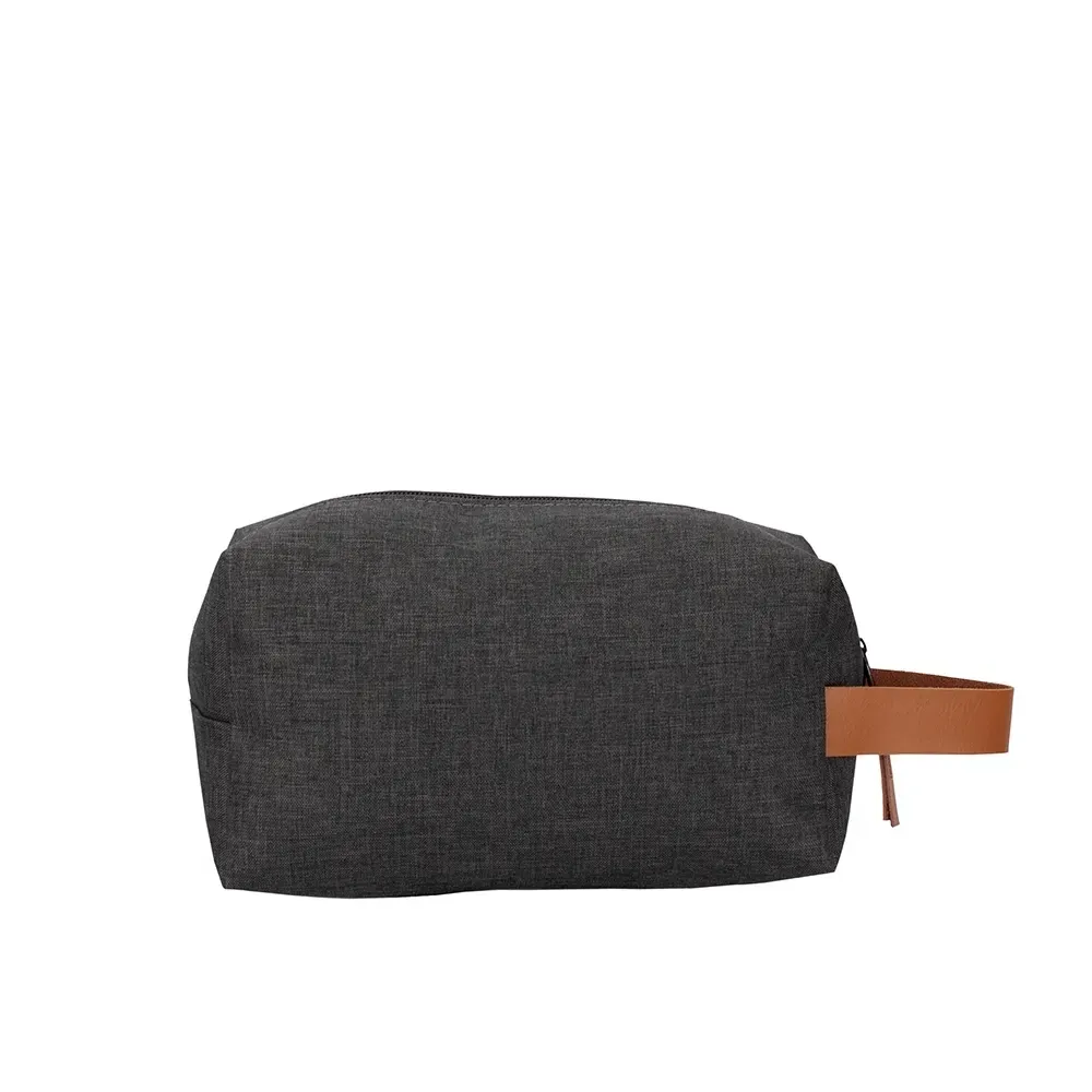 Nécessaire de Nylon com Puxador e Alça em Couro Sintético Personalizada, cor preto