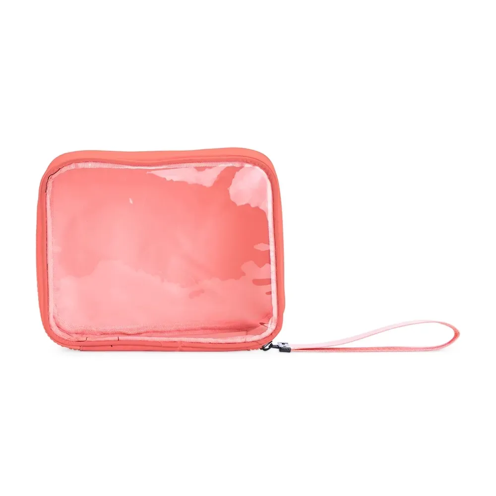 Necessaire personalizada de nylon com viseira transparente, cor laranja