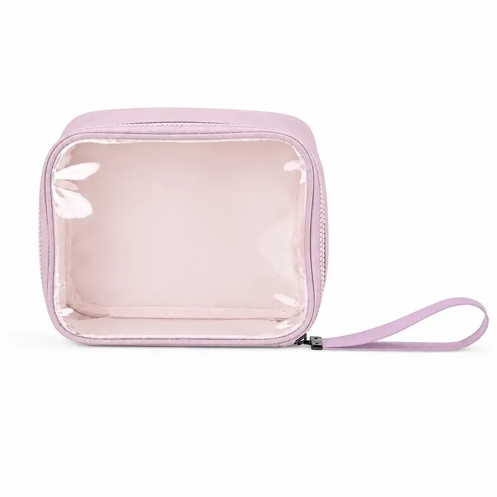 Necessaire personalizada de nylon com viseira transparente, cor lilás