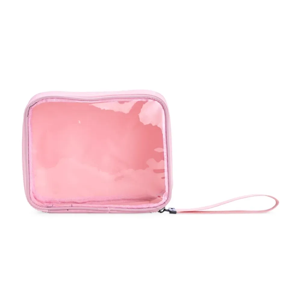 Necessaire personalizada de nylon com viseira transparente, cor rosa