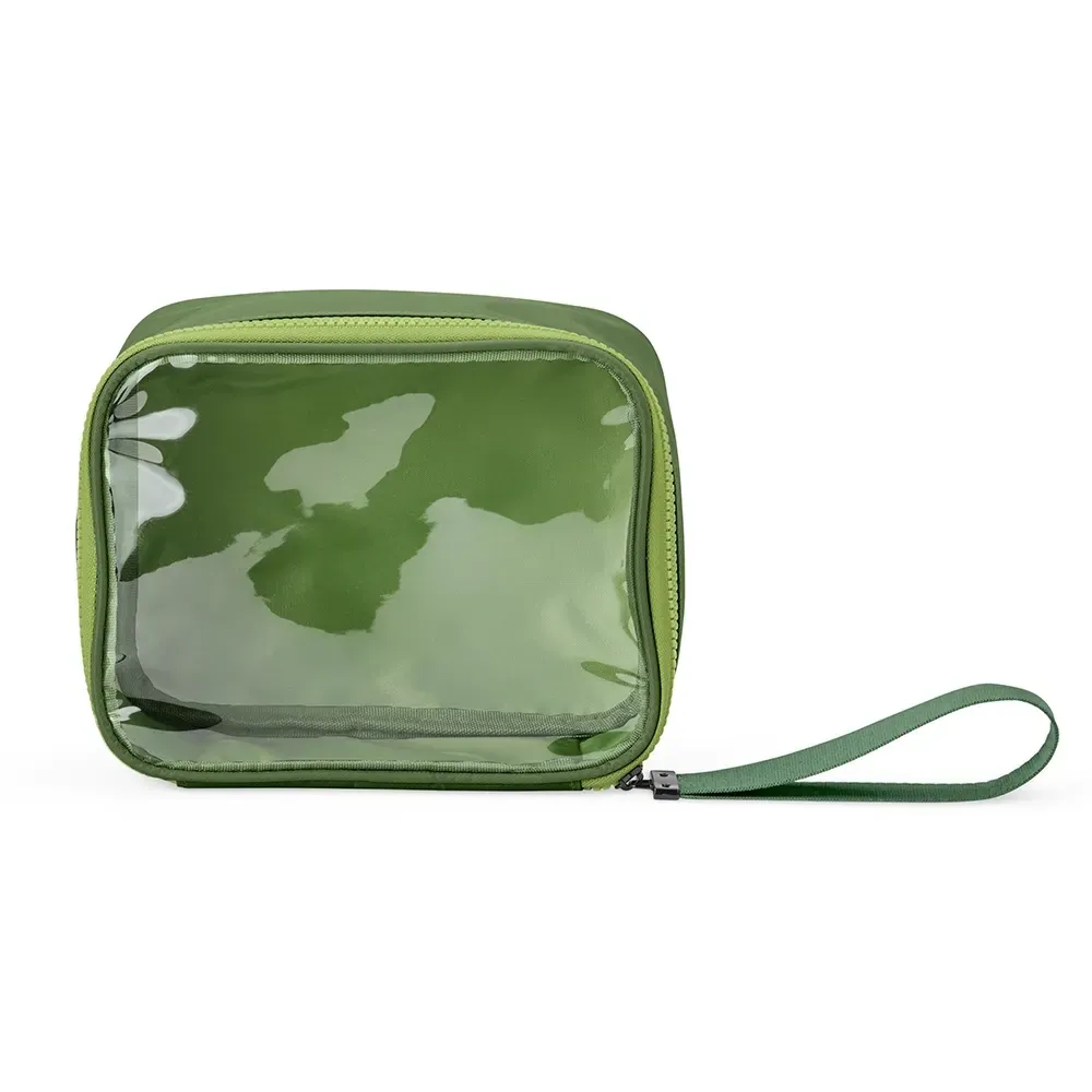Necessaire personalizada de nylon com viseira transparente, cor verde