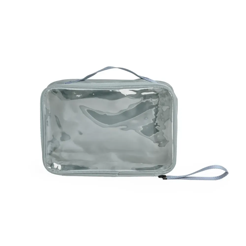 Necessaire personalizada de nylon com visor transparente, cor azul