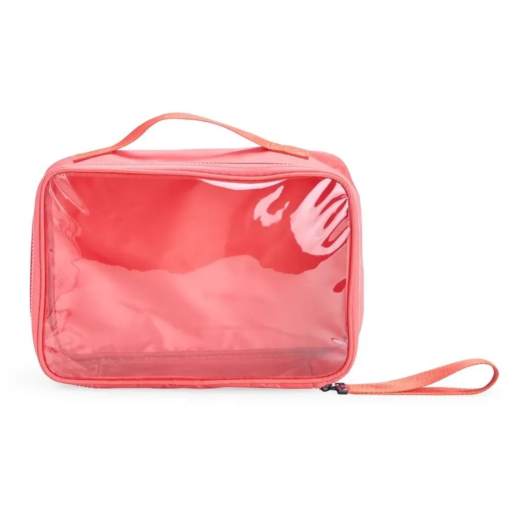 Necessaire personalizada de nylon com visor transparente, cor laranja