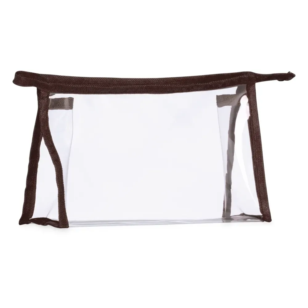 Nécessaire personalizada plástica transparente, cor marrom