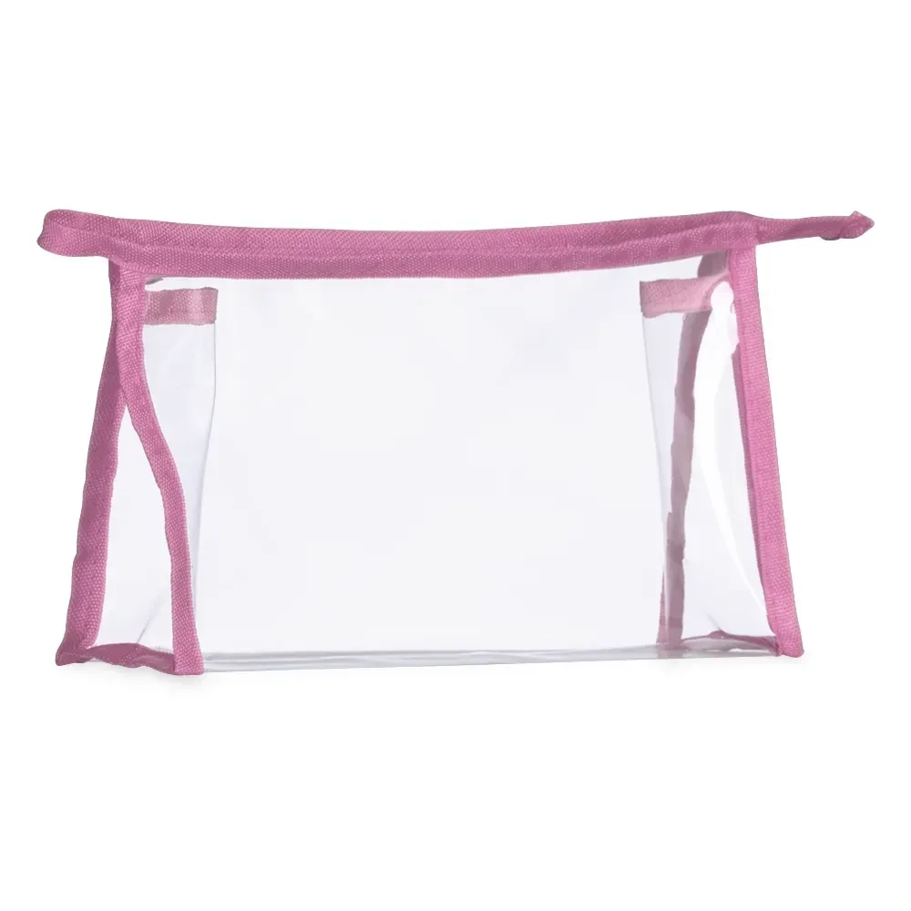 Nécessaire personalizada plástica transparente, cor rosa claro