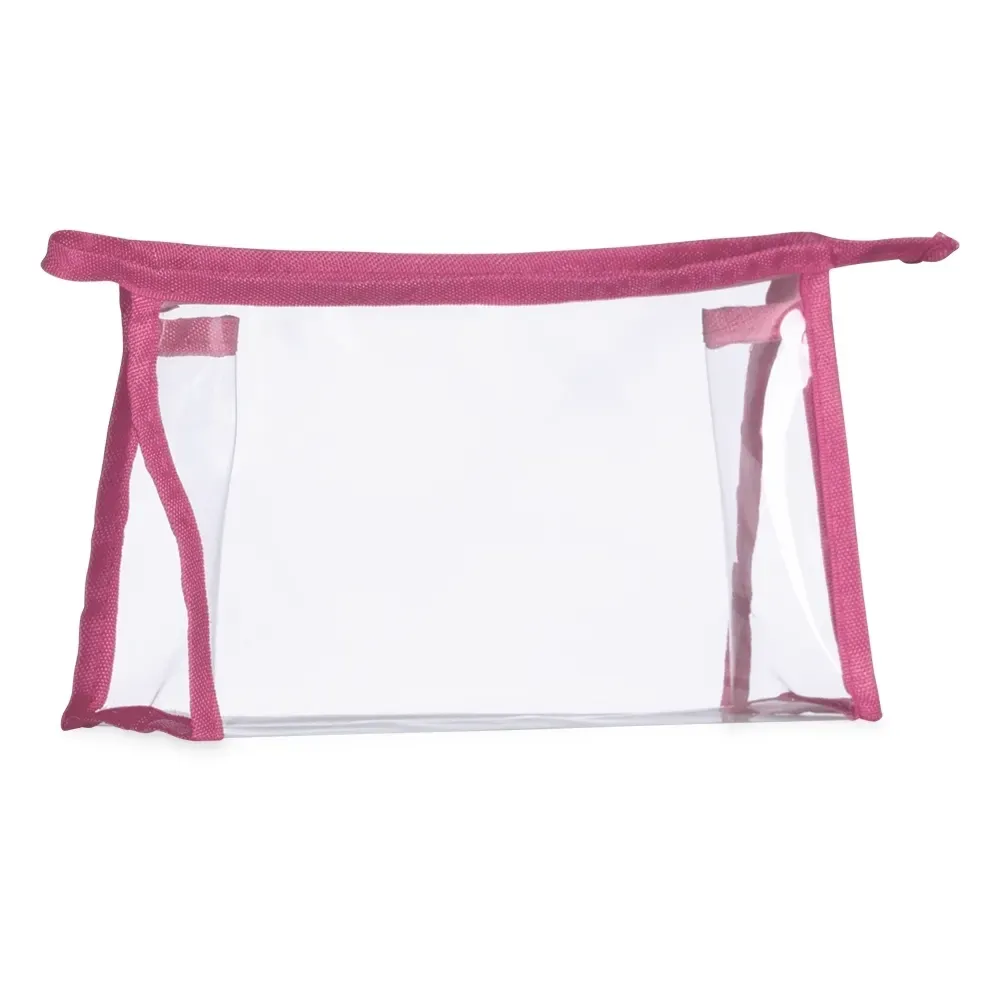 Nécessaire personalizada plástica transparente, cor rosa escuro