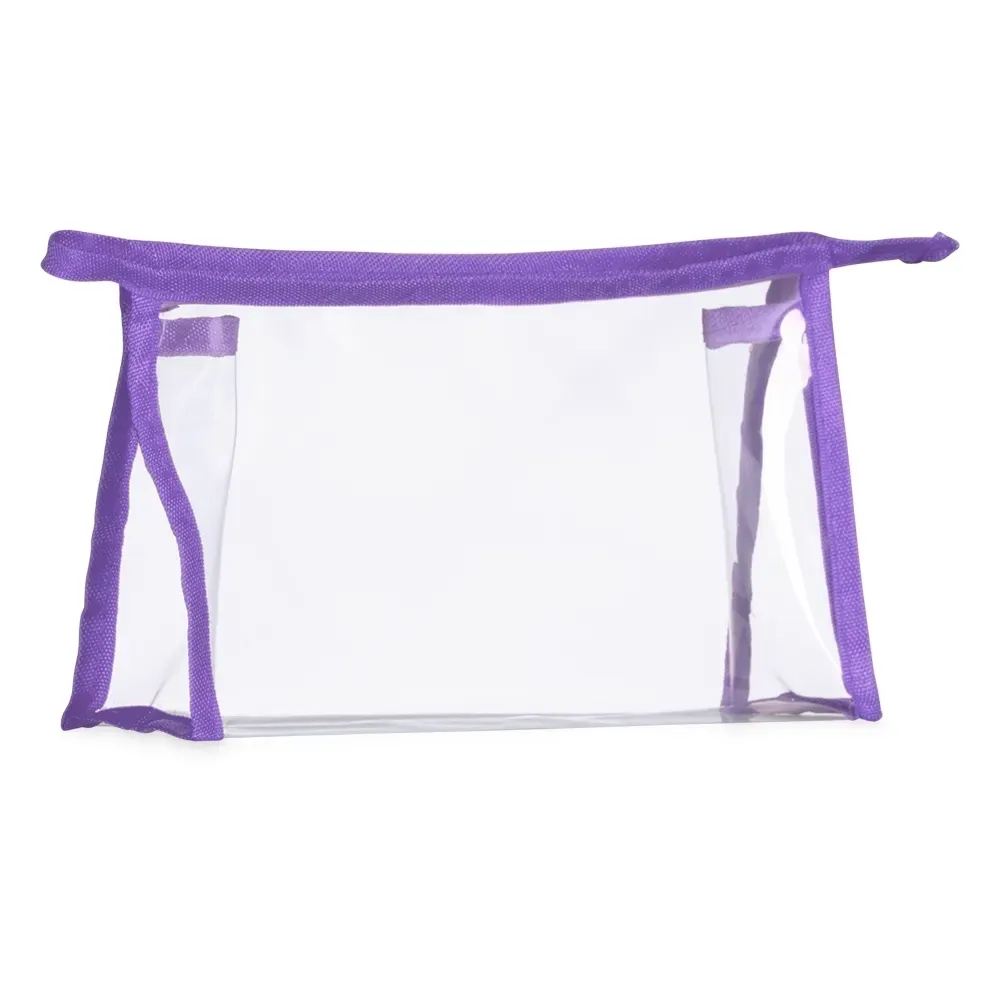 Nécessaire personalizada plástica transparente, cor roxa