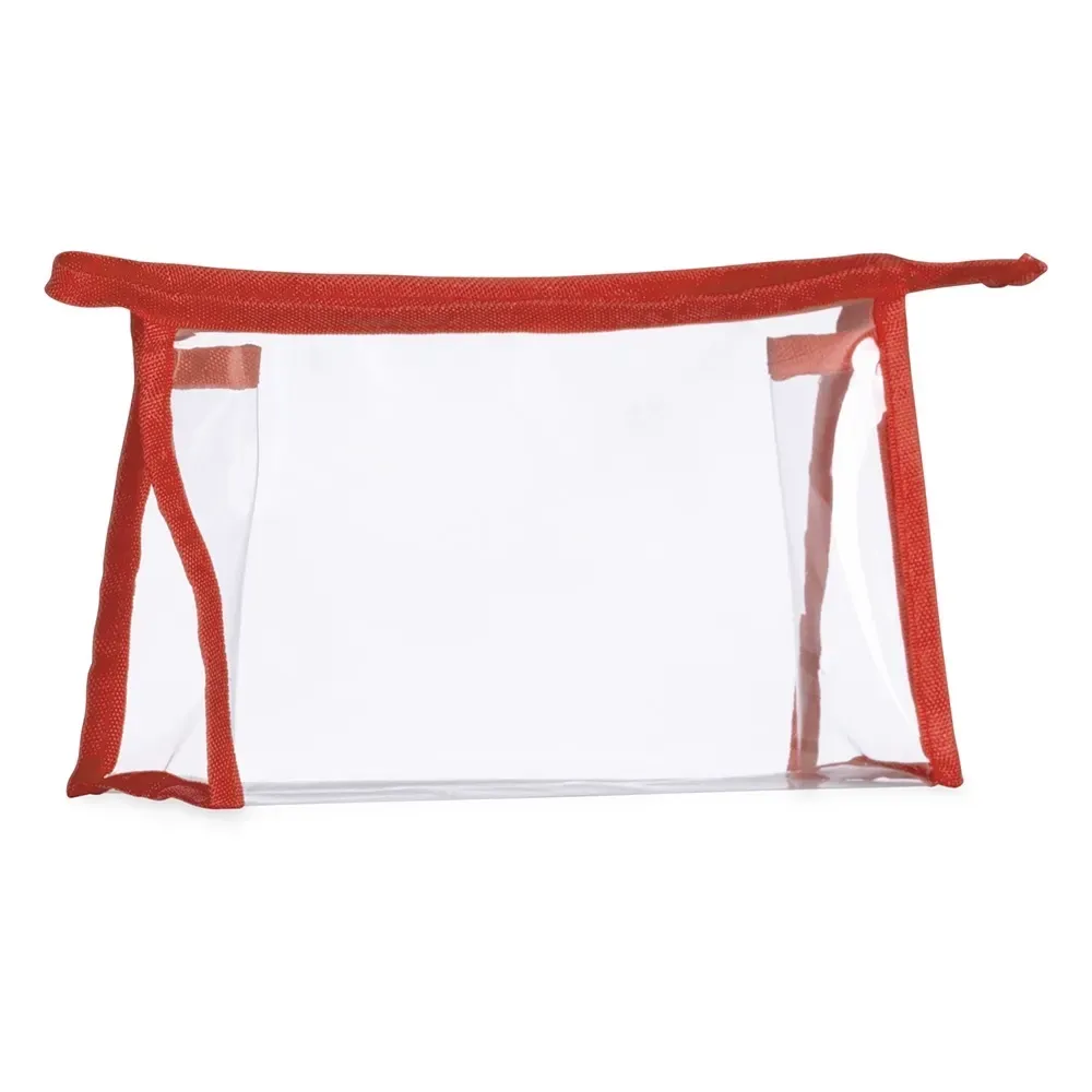 Nécessaire personalizada plástica transparente, cor vermelha