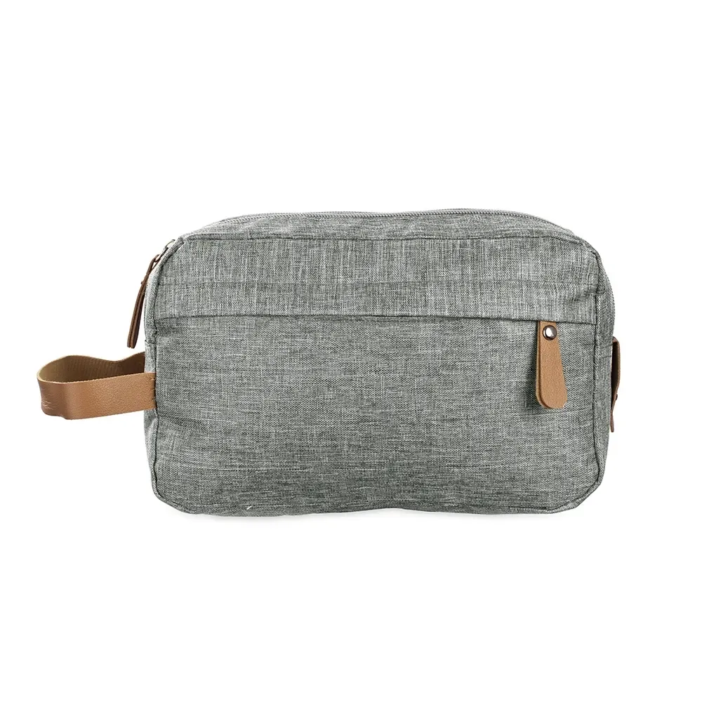 Necessaire personalizada de poliéster 300D com 2 compartimentos, cor cinza