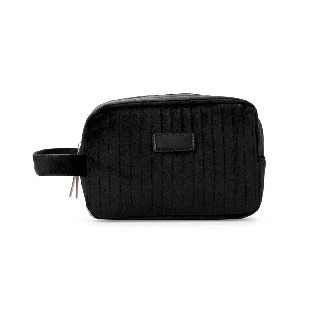 Nécessaire de Poliéster Aveludada Compacta Personalizada, cor preto