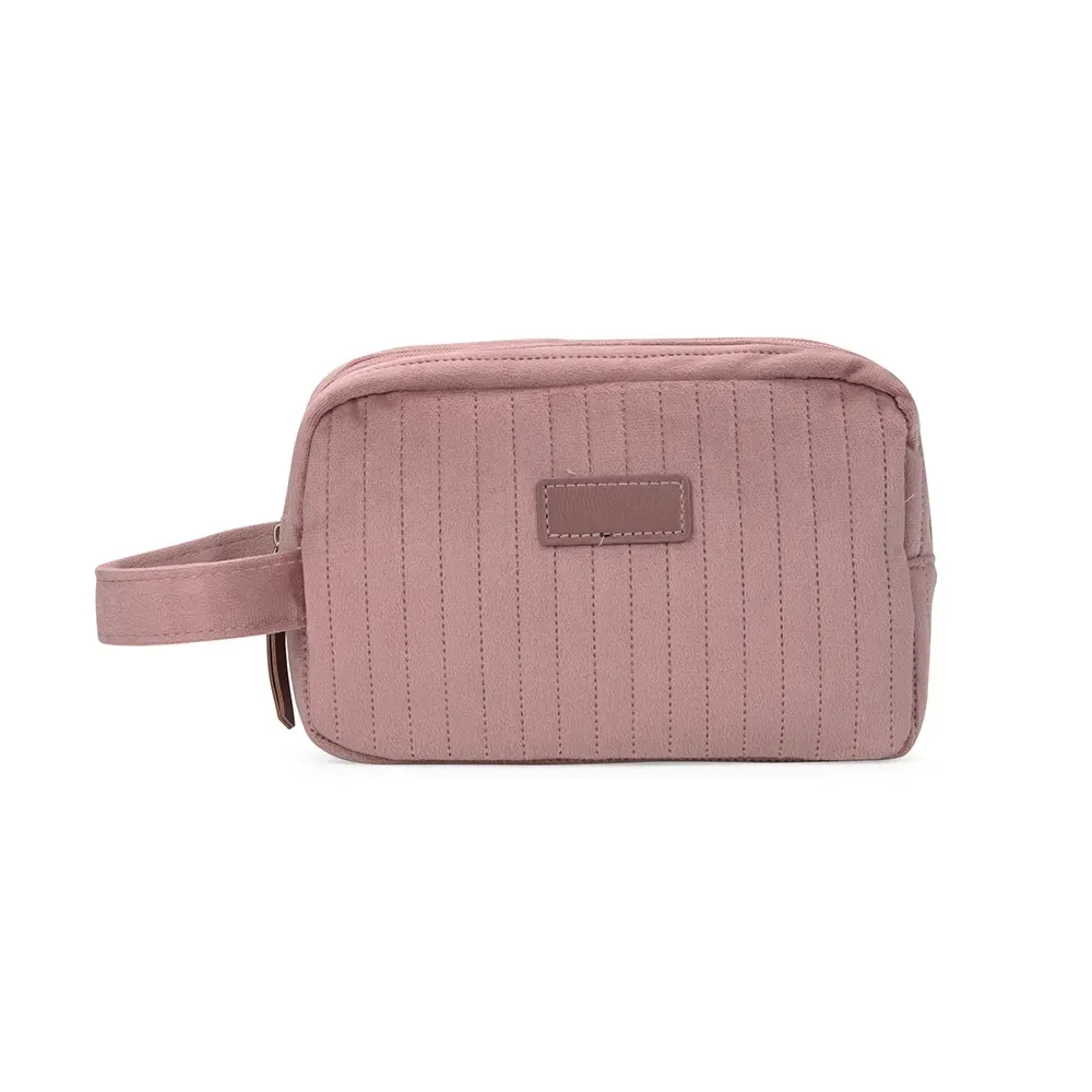 Nécessaire de Poliéster Aveludada Compacta Personalizada, cor rosé