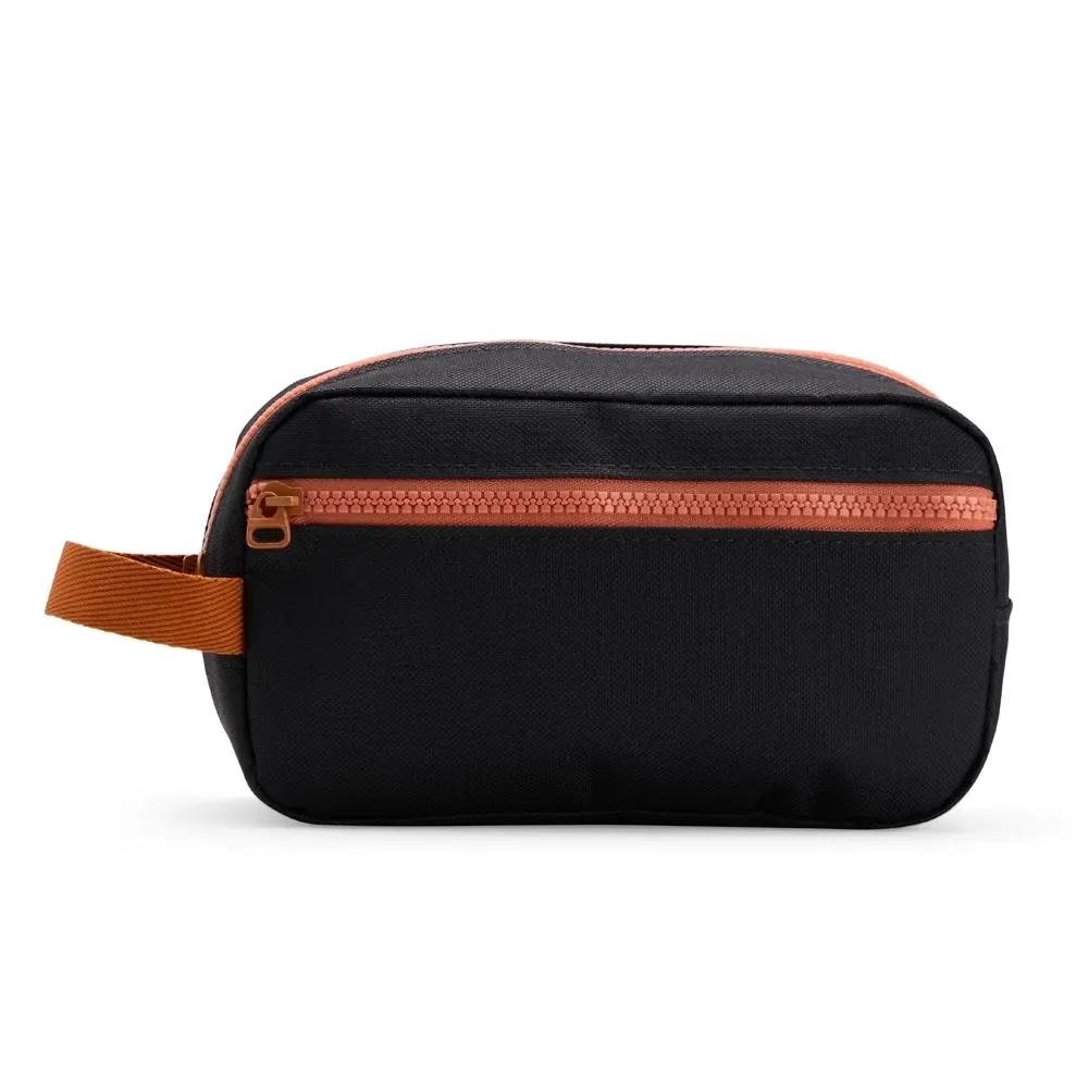 Nécessaire de Poliéster com Bolso Frontal Personalizada, cor preto com marrom