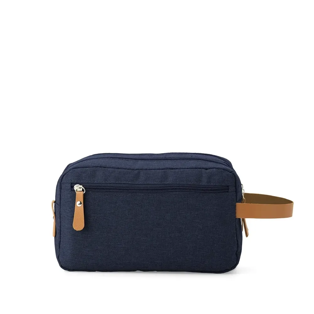 Necessaire personalizada de poliéster com 3 compartimentos, cor azul