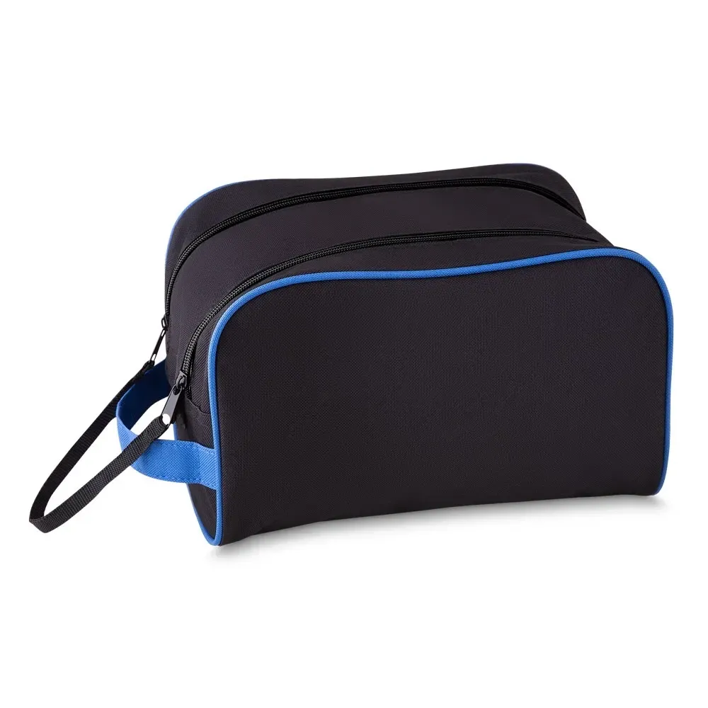 Nécessaire personalizada de poliéster grande com alça lateral, cor azul