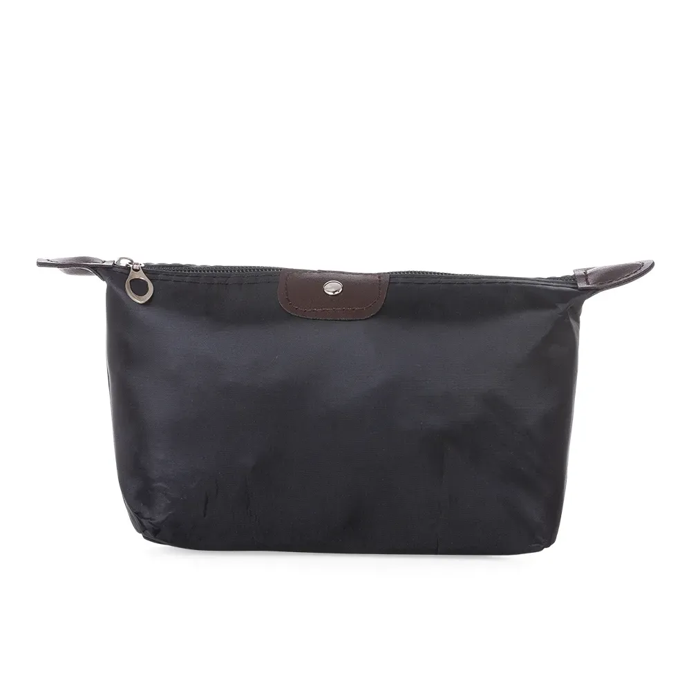 Nécessaire de Poliéster Impermeável com Detalhe em Couro Sintético Personalizada, cor preto