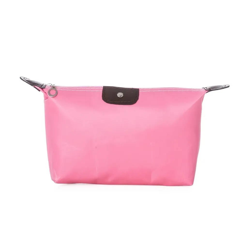 Nécessaire de Poliéster Impermeável com Detalhe em Couro Sintético Personalizada, cor rosa claro