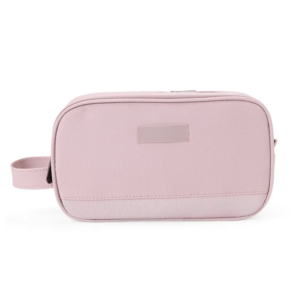 Nécessaire personalizada organizadora de poliéster com 3 compartimentos, cor rosa