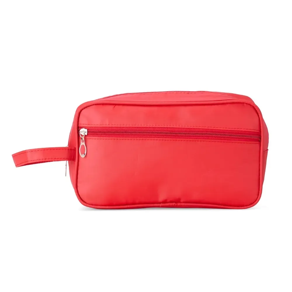 Necessaire personalizada de poliéster com bolso frontal, cor vermelha
