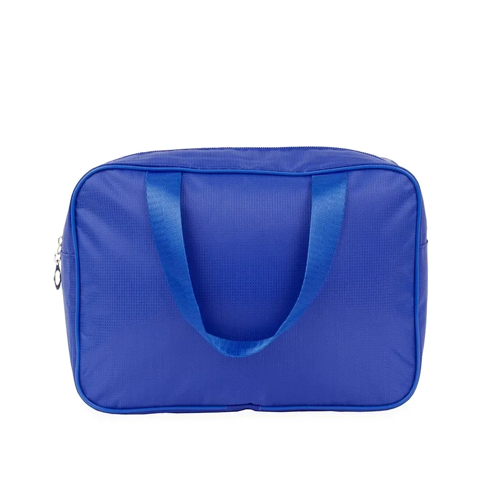Nécessaire personalizada de poliéster com revestimento em PVC, cor azul
