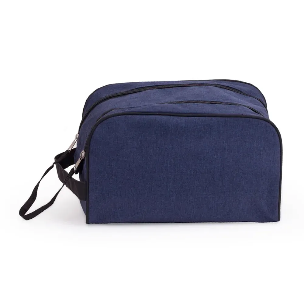 Nécessaire personalizada de poliéster com zíper duplo, cor azul