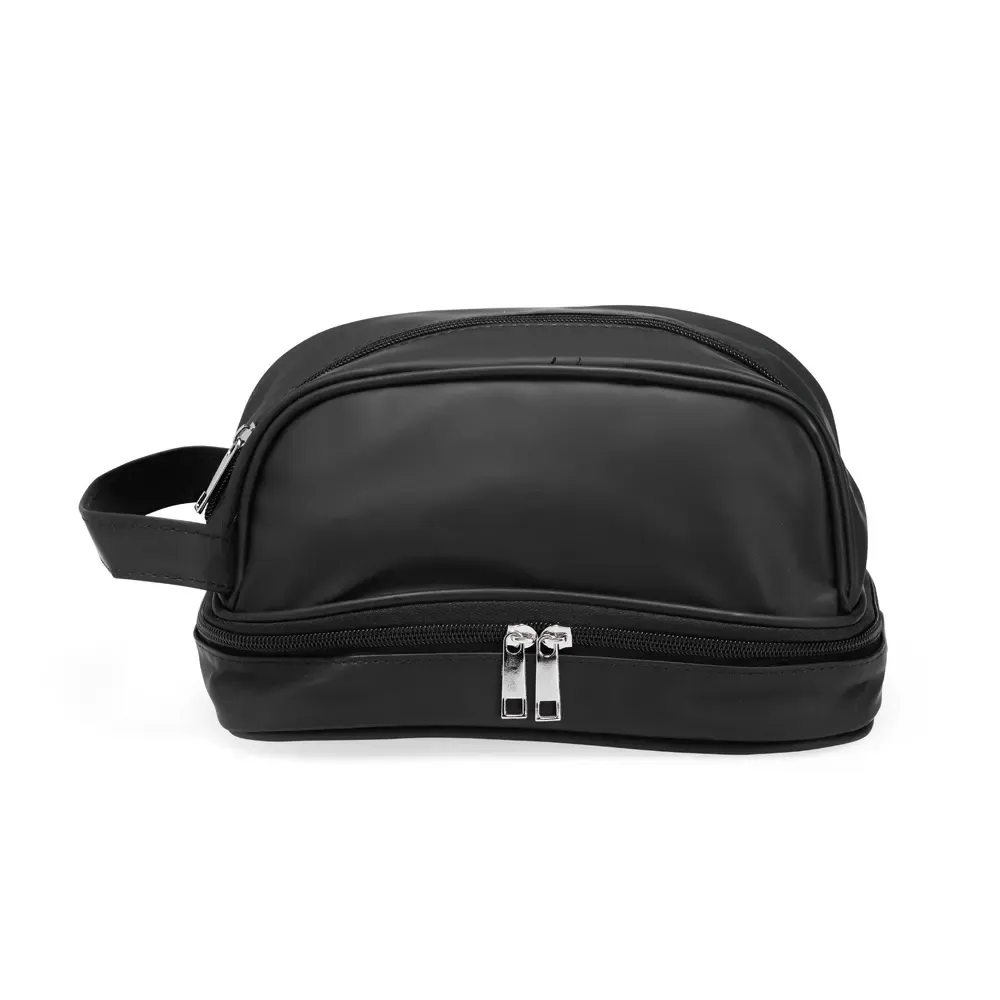 Nécessaire personalizada de PU com 2 compartimentos, cor preta