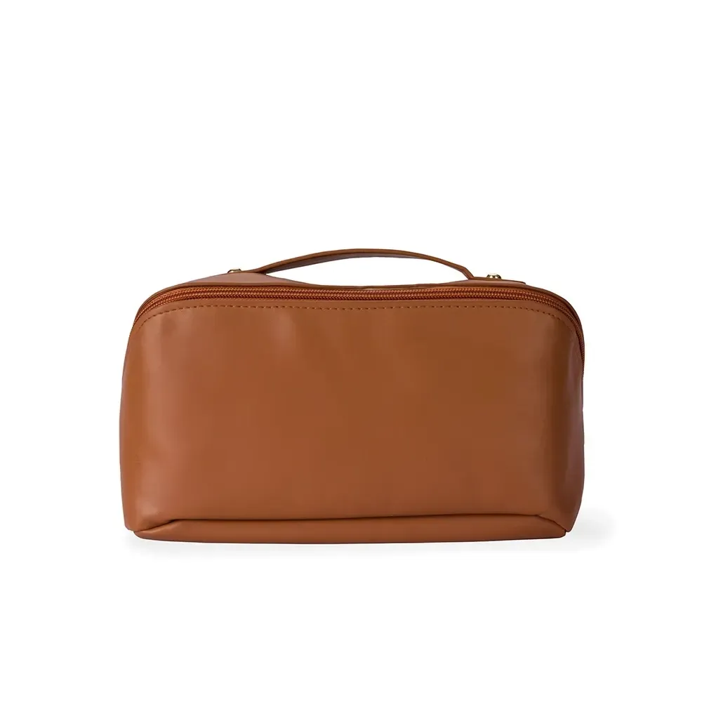 Nécessaire personalizada de PU, formato concha grande, cor marrom