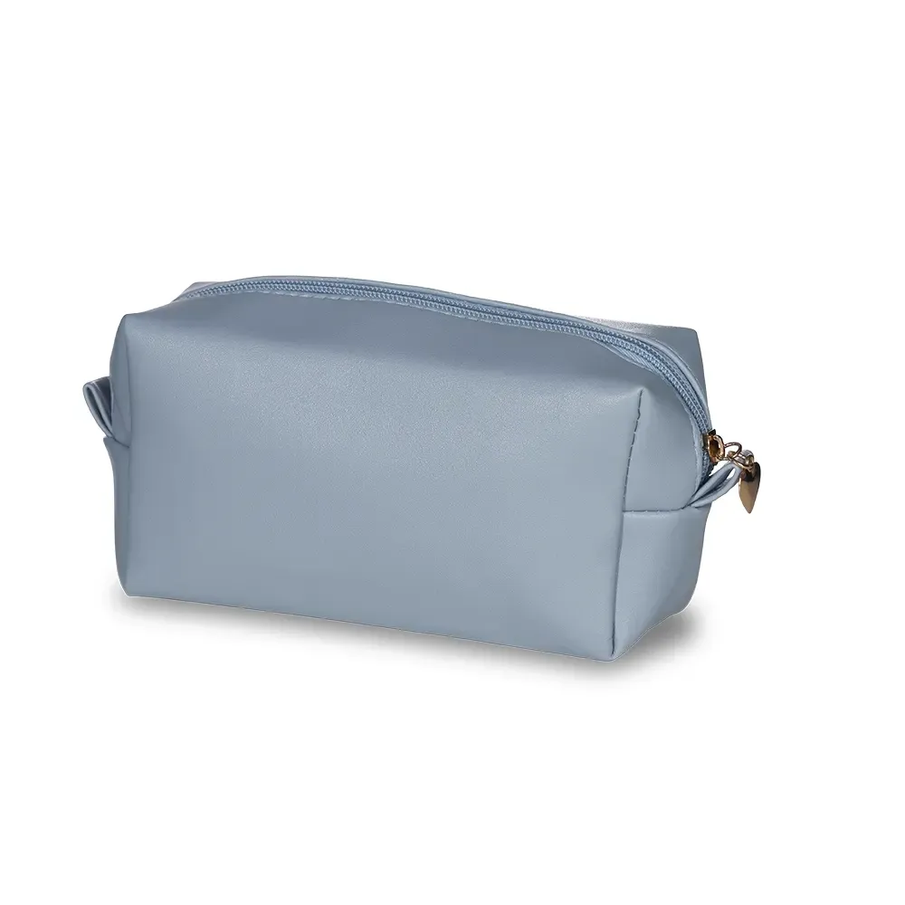Necessaire personalizada de PU impermeável, cor azul claro