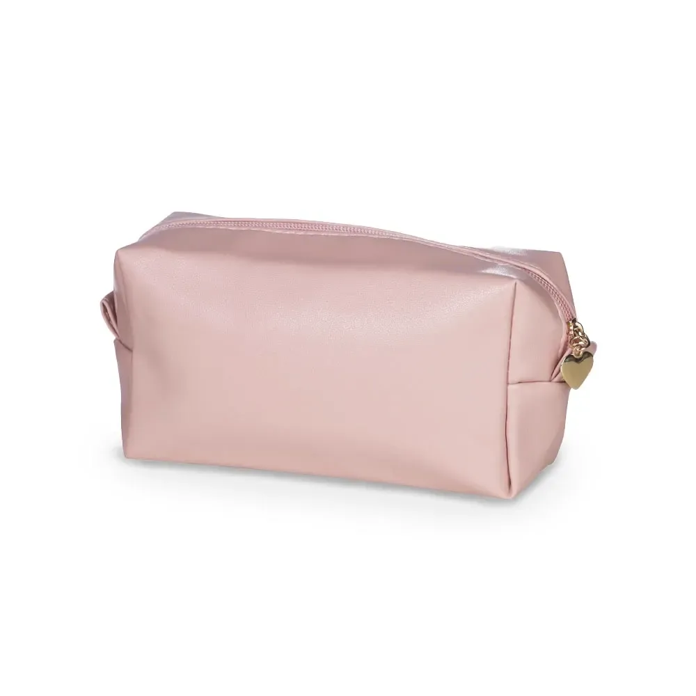 Necessaire personalizada de PU impermeável, cor rosa claro