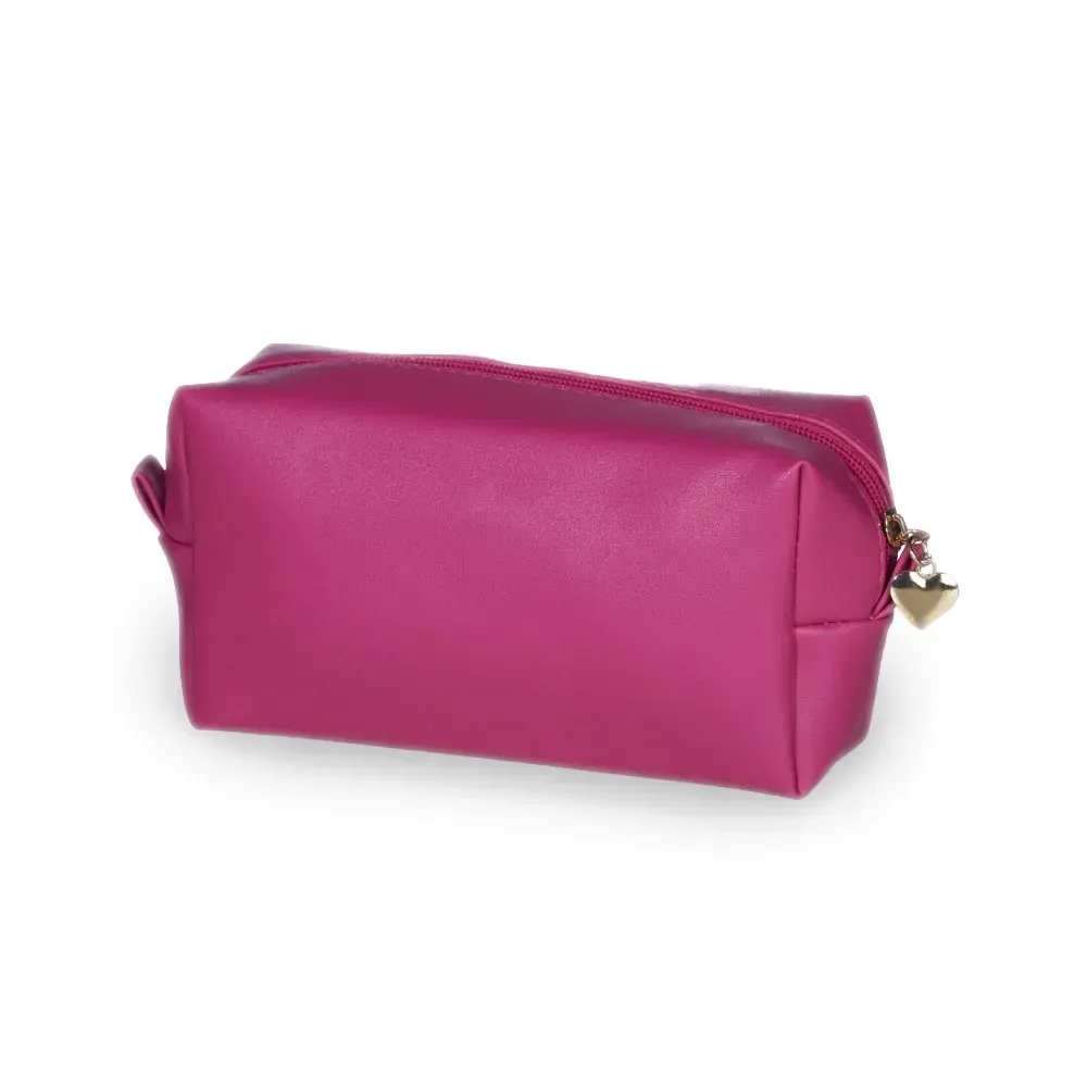 Necessaire personalizada de PU impermeável, cor rosa escuro