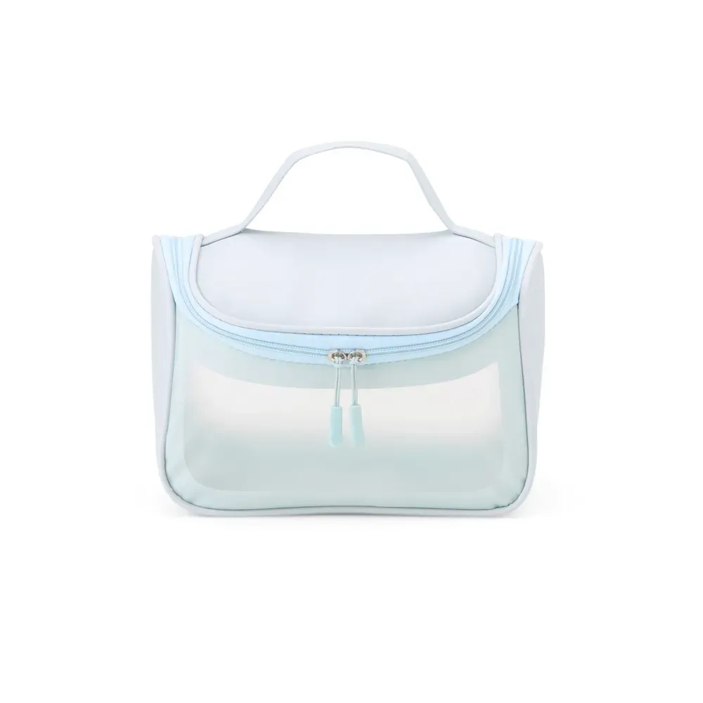 Necessaire personalizada de PU com visor translúcido, cor azul