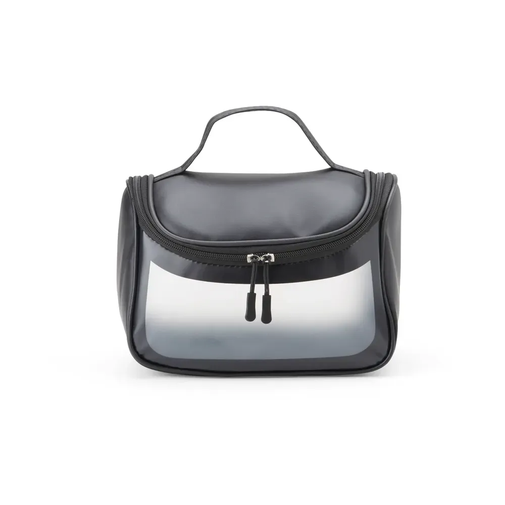 Necessaire personalizada de PU com visor translúcido, cor preta