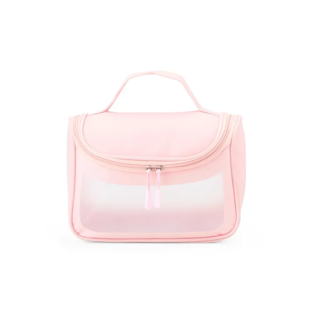 Necessaire personalizada de PU com visor translúcido, cor rosa